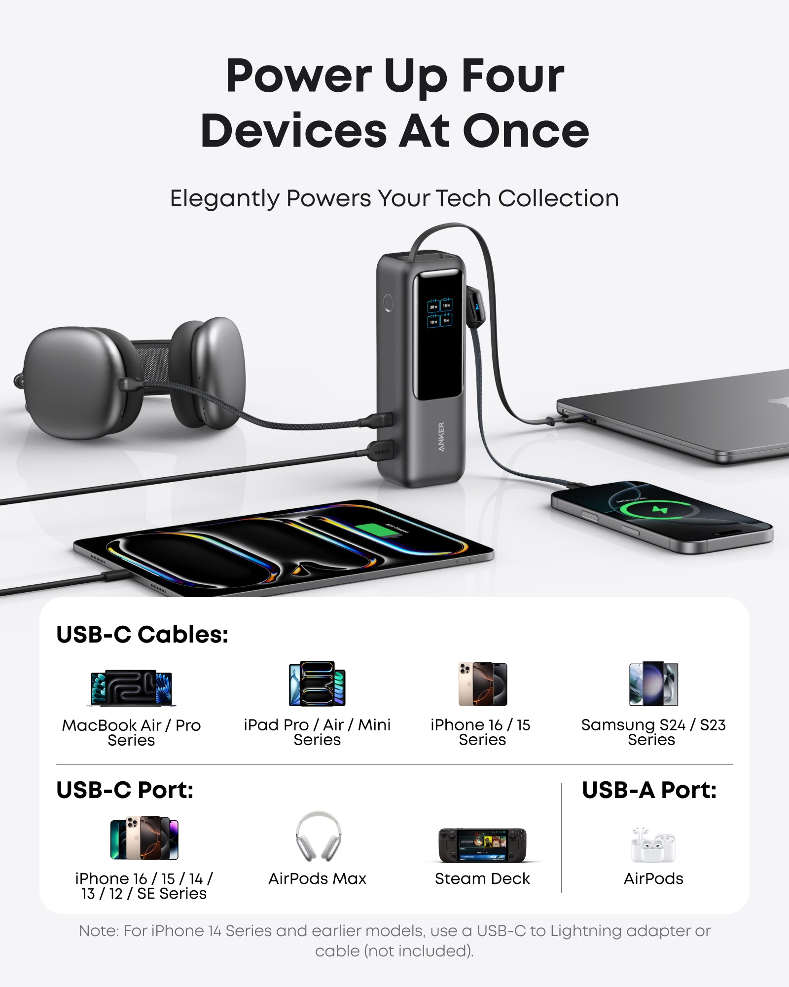 Electle Laptop Power Bank (25K, 165W, Built-In and Retractable Cables)